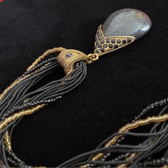 Vintage 70’s Bohemian Blue Goldstone Pendant Necklace - Picture 5 of 10